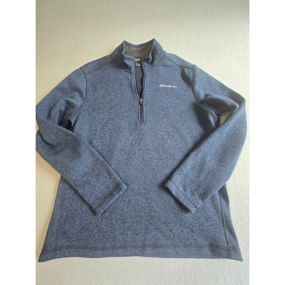 Eddie Bauer 1/4 Zip Pullover Men M Blue Heathered Sweater Knit Fleece EM32LK112P